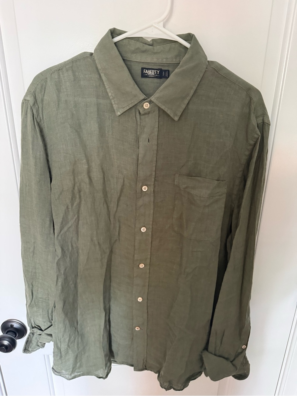 Faherty Olive Linen Casual Button-Down Shirt